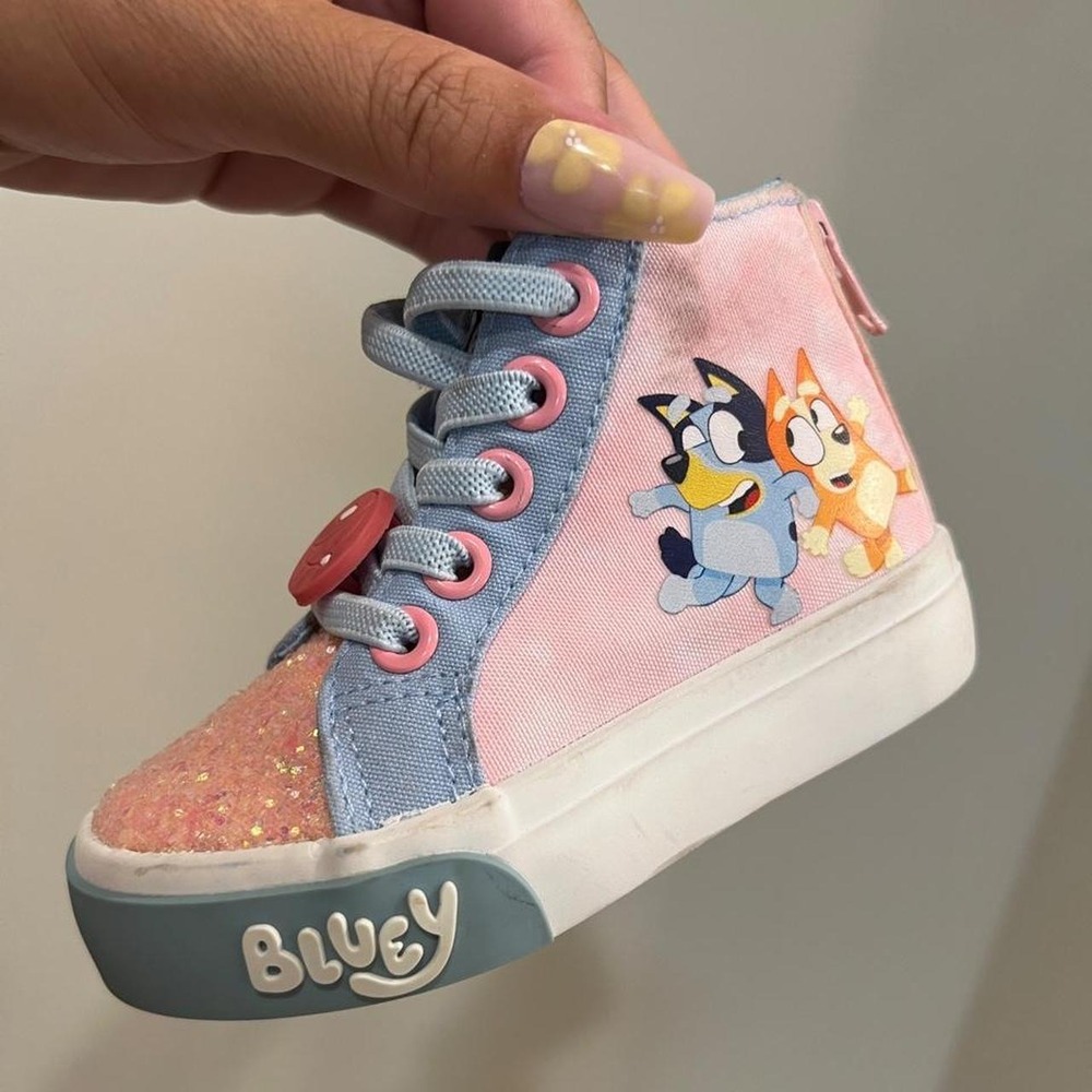 Bluey kids high top sneakers glittery pink blue light platform shoes 6C zip